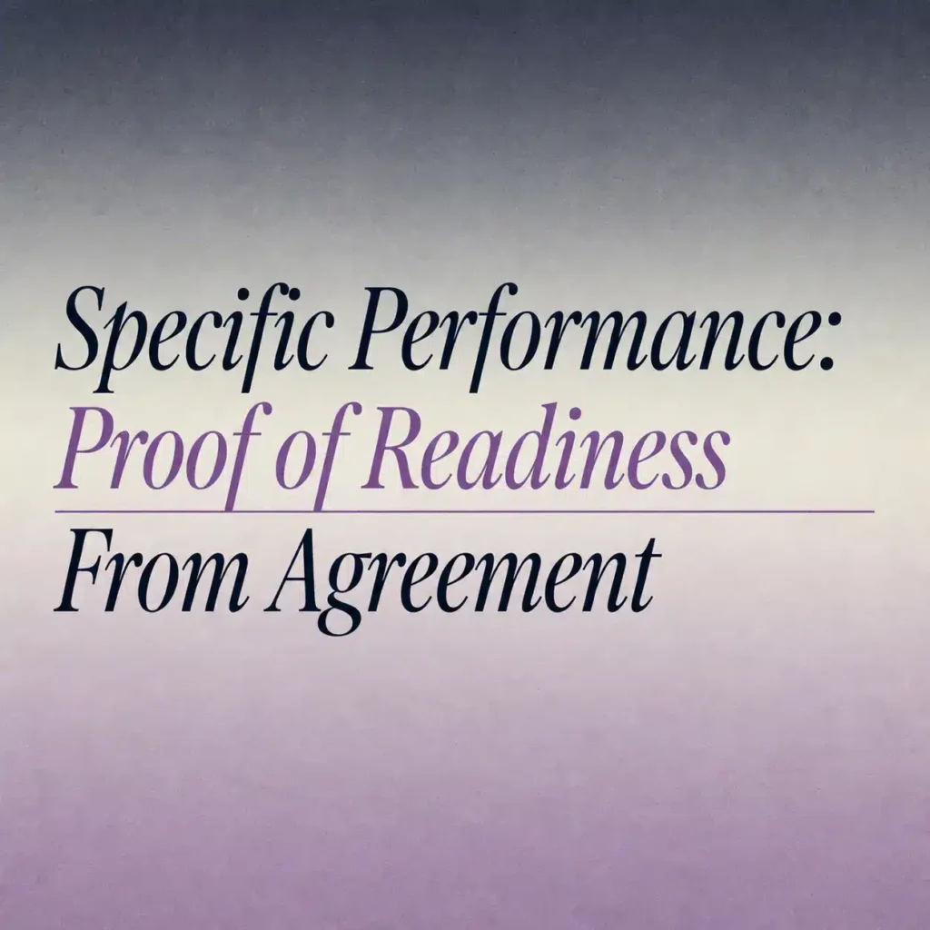 Specific Performance: Proof of Readiness From Agreement